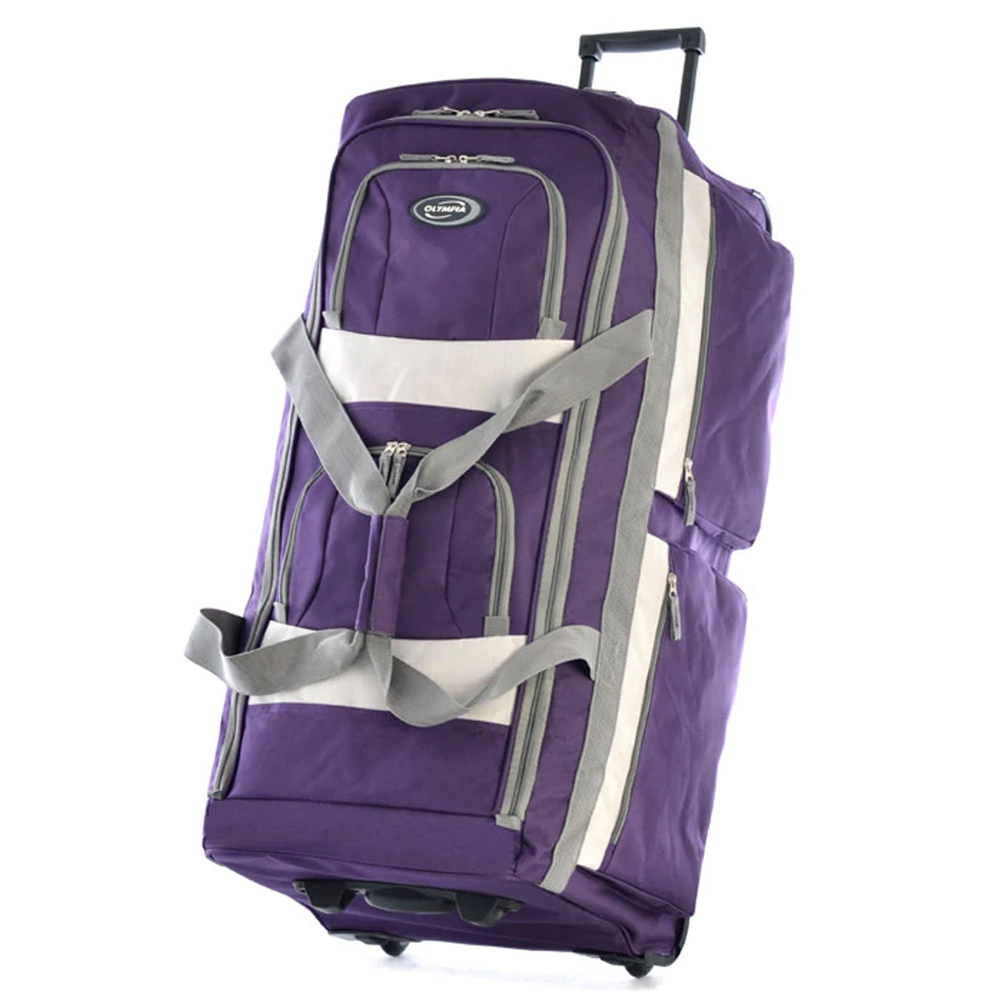 Olympia 33 Inch 8 Pocket U Shape Rolling Duffel Bag with Handle, Dark Lavender - VMInnovations