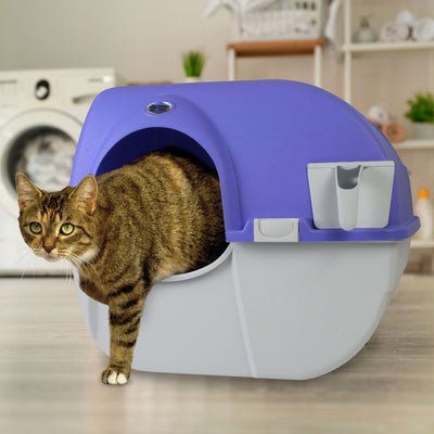 Omega Paw Roll 'n Clean Self Cleaning Cat & Kitten Litter Box, Large, Periwinkle