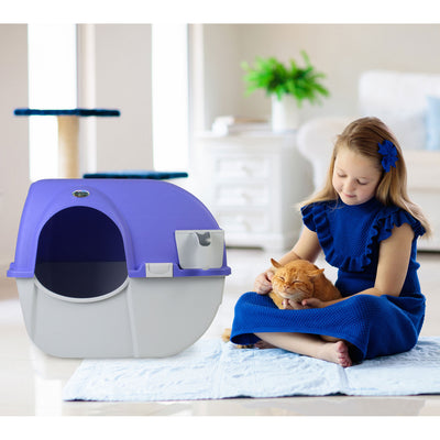 Omega Paw Roll 'n Clean Self Cleaning Cat & Kitten Litter Box, Large, Periwinkle