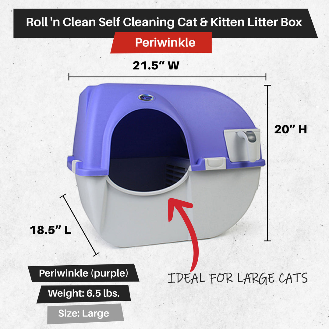 Omega Paw Roll 'n Clean Self Cleaning Cat & Kitten Litter Box, Large, Periwinkle - VMInnovations