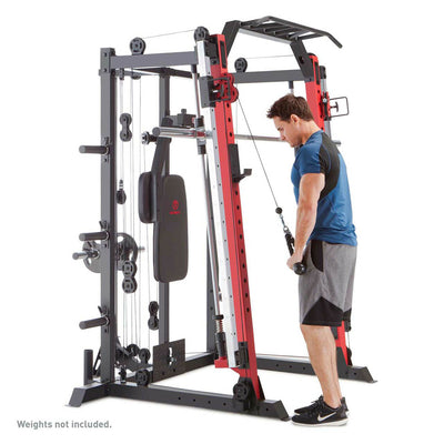 Marcy Smith Machine Cage Multifunctional Home Gym Full Body Workout Station, Red