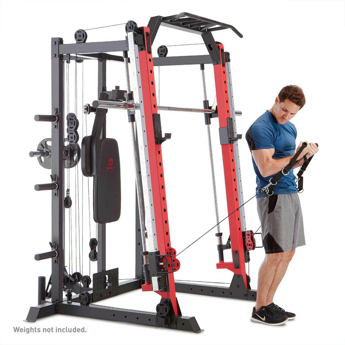 Marcy SM-4033 Smith Machine Cage Multi Purpose Home Gym Training System, Red