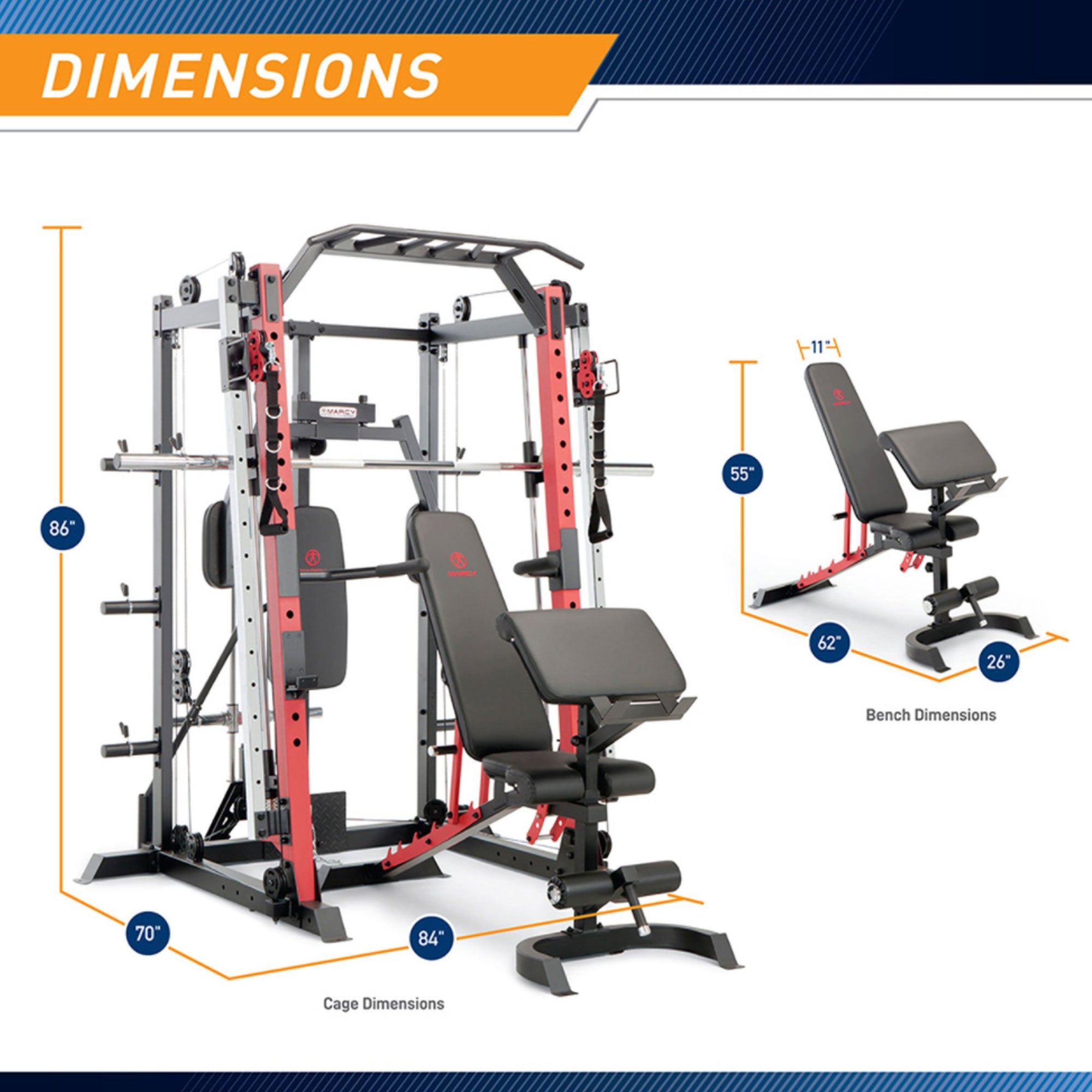 Marcy SM-4033 Smith Machine Cage Multi Purpose Home Gym Training System, Red