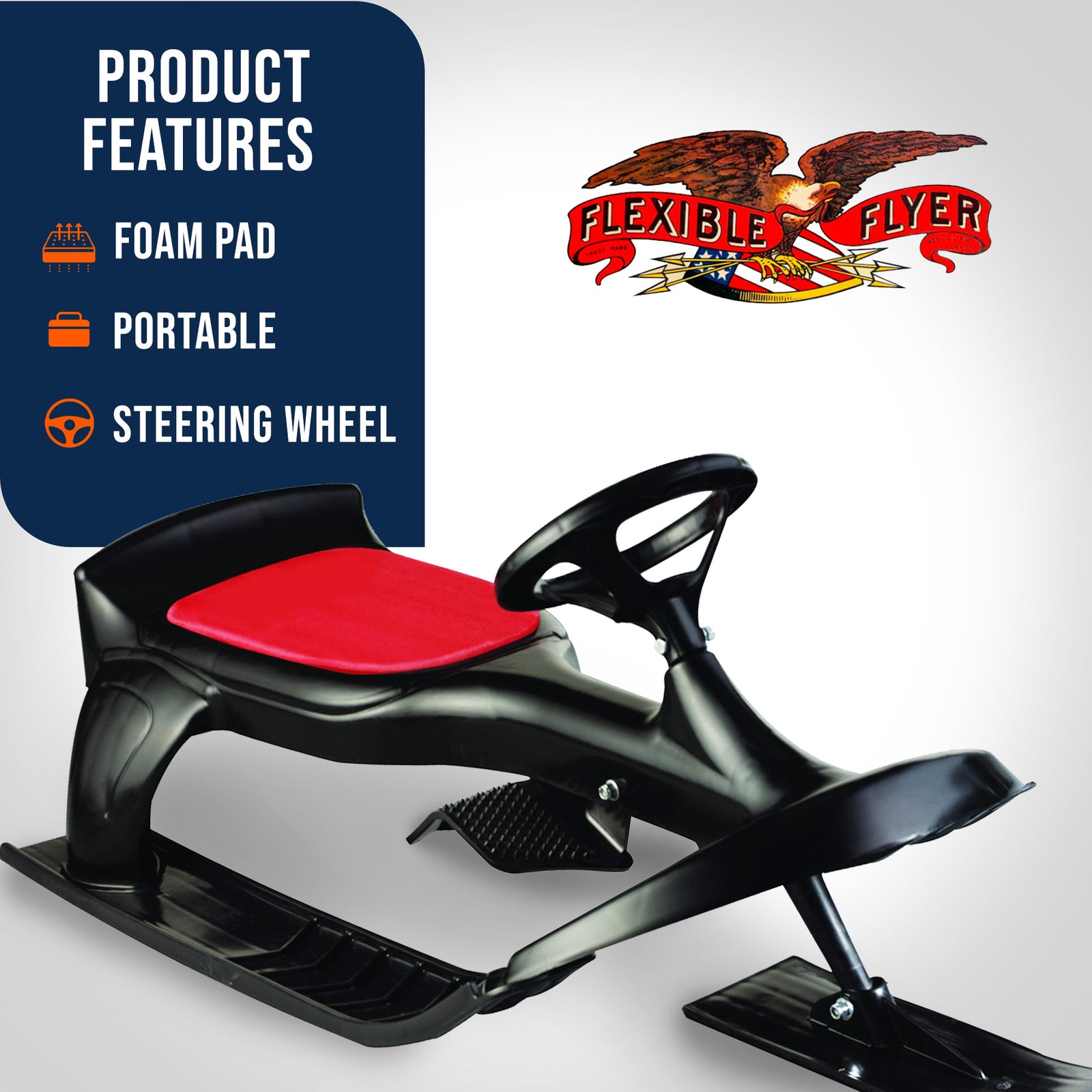 Flexible Flyer Blaster Plastic Steering Snow Ski Sled w/ Brakes and Seat (Used) - VMInnovations
