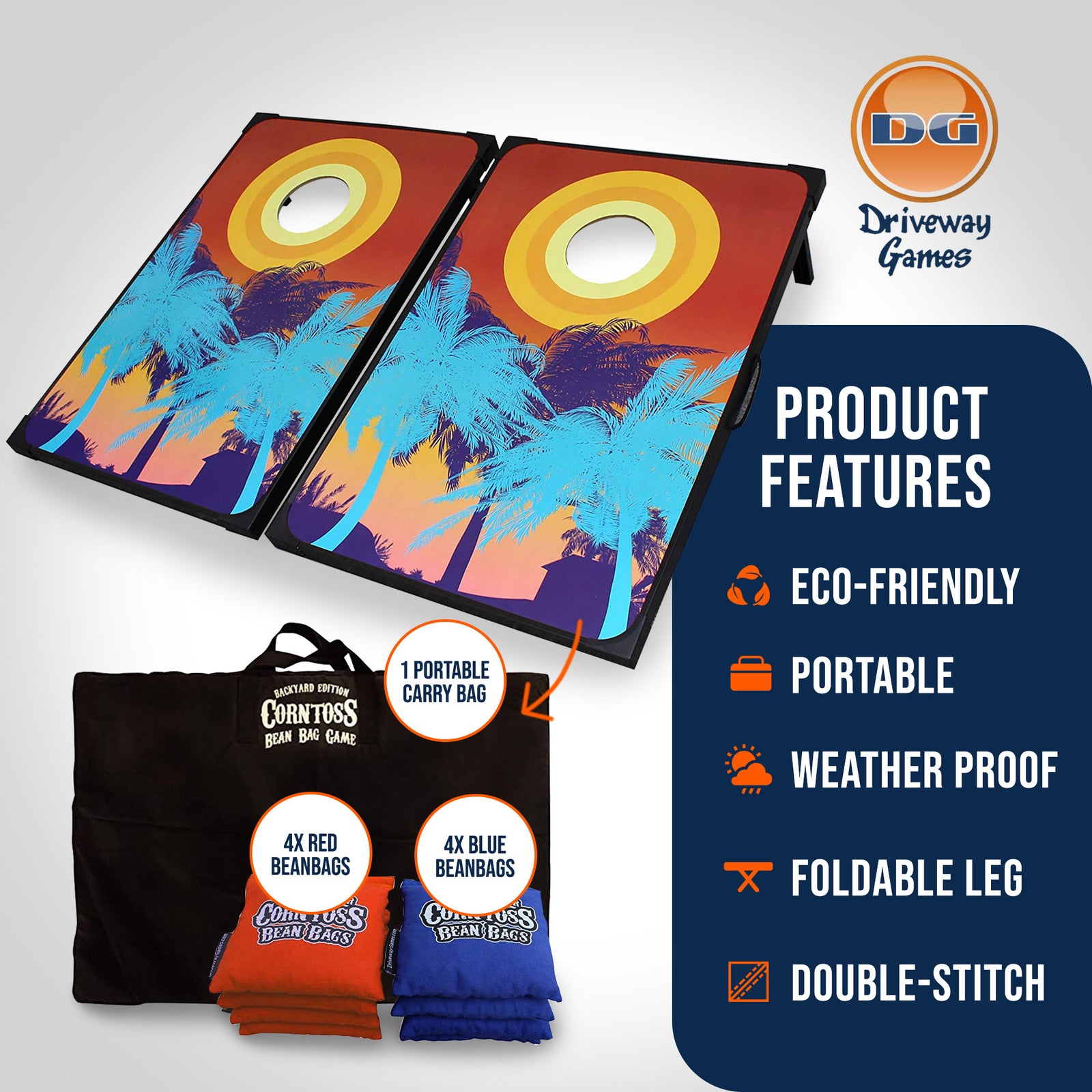 Driveway Games Bean Bag Toss Board Cornhole Set w/Carry Bag, Tropical (Used) - VMInnovations