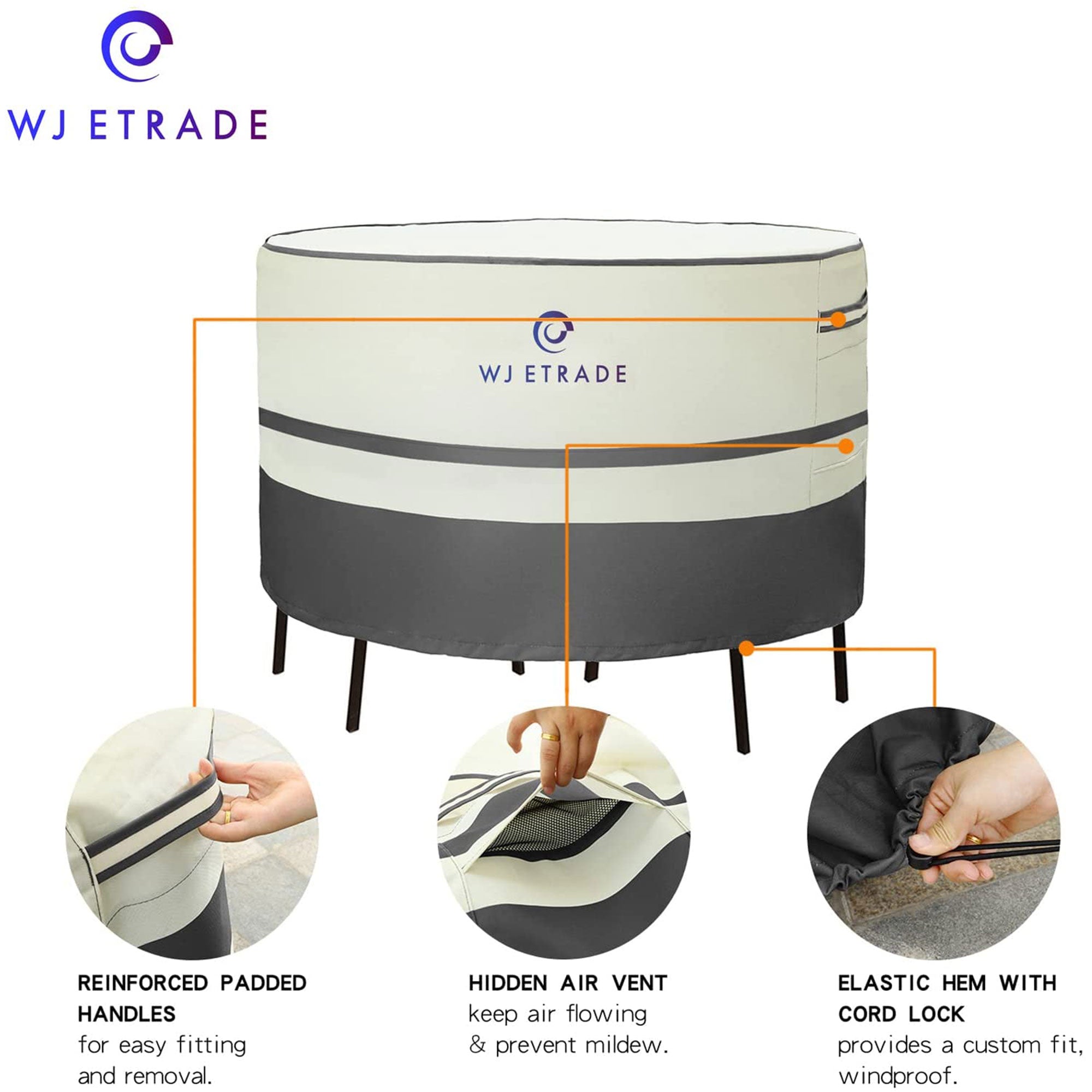 WJ-X3 Waterproof Outdoor Striped Patio Dining Set Cover, 108 W x 32 H Inches