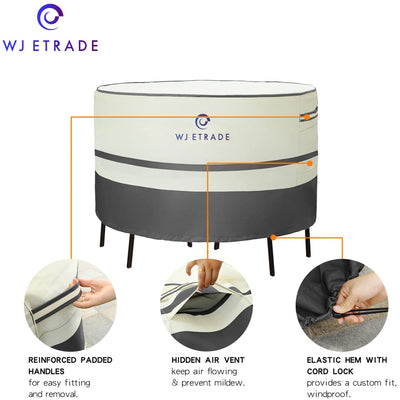 WJ-X3 Waterproof Outdoor Striped Patio Dining Set Cover, 108 W x 32 H Inches