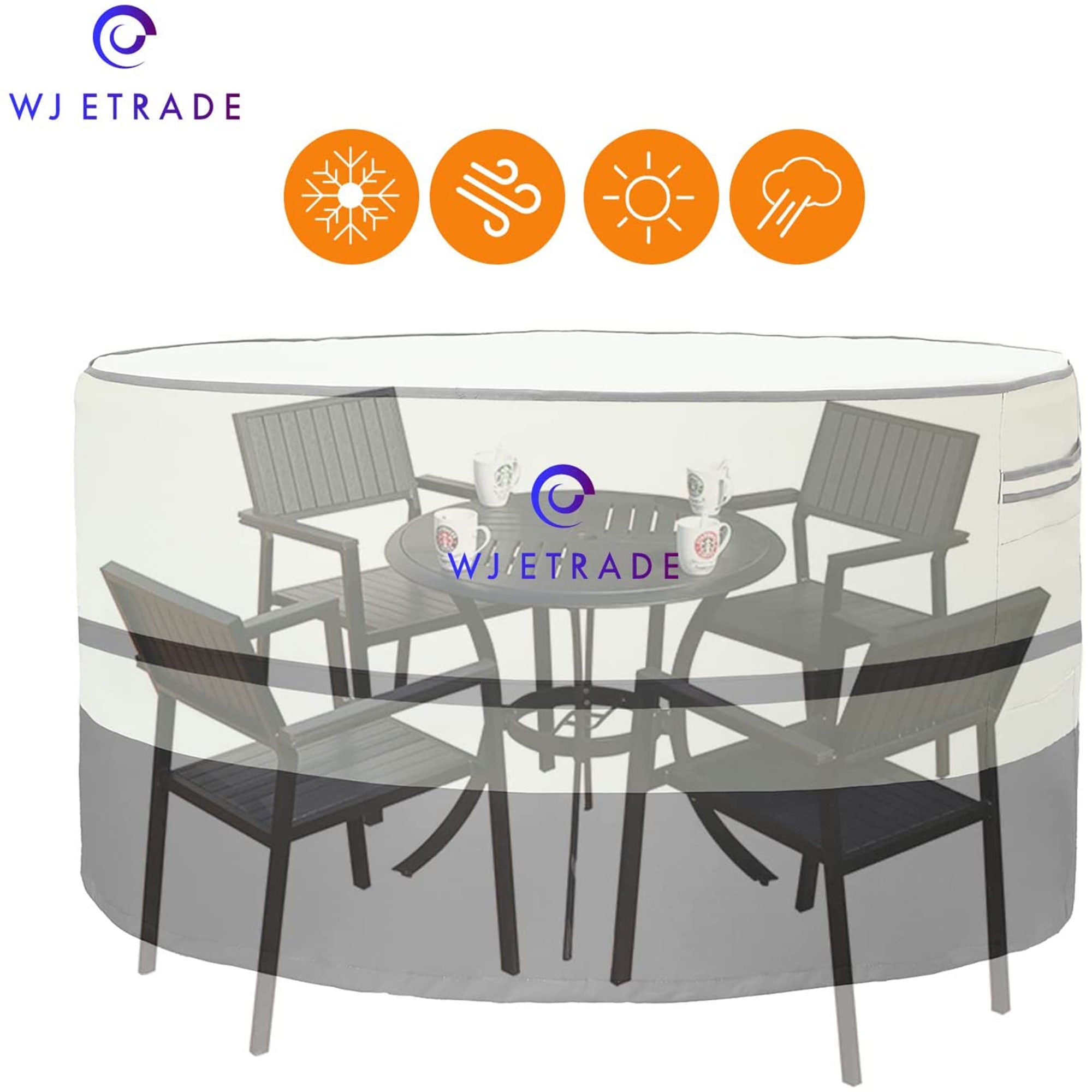 WJ-X3 Waterproof Outdoor Striped Patio Dining Set Cover, 108 W x 32 H Inches