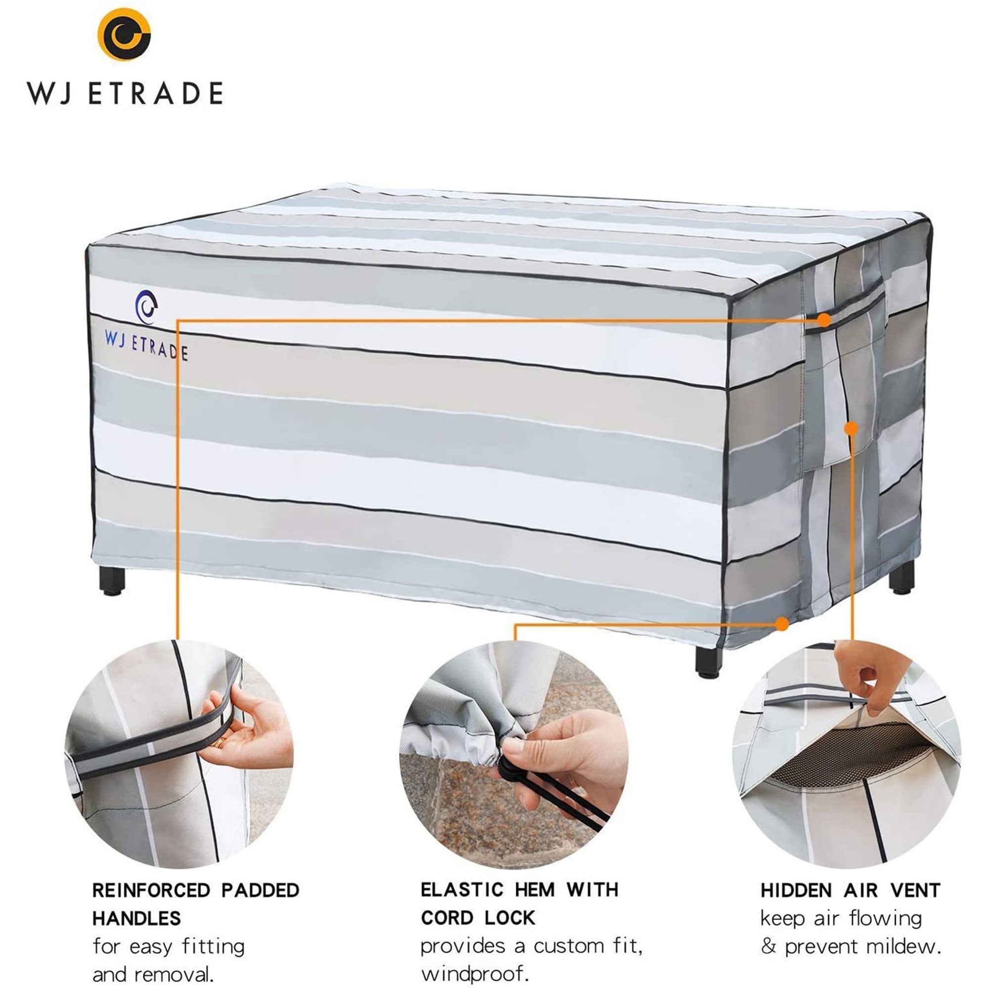 WJ-X3 Durable Patio Table Waterproof Outdoor Striped Cover, 74 x 44 x 28 Inches