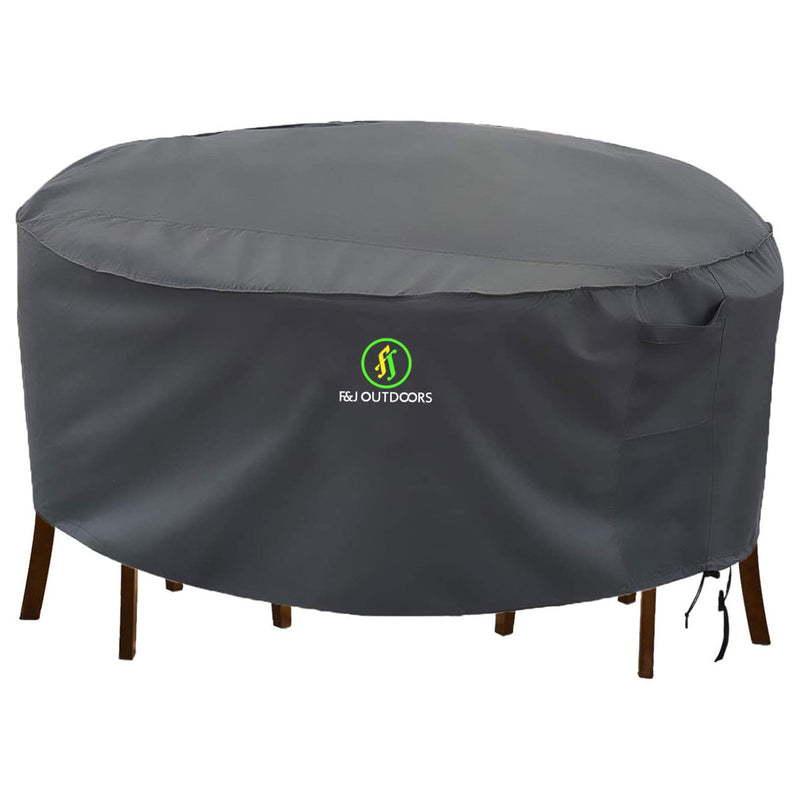 F&J Outdoors Waterproof Outdoor Round Patio Furniture Cover, 84 x 27.5 In, Gray