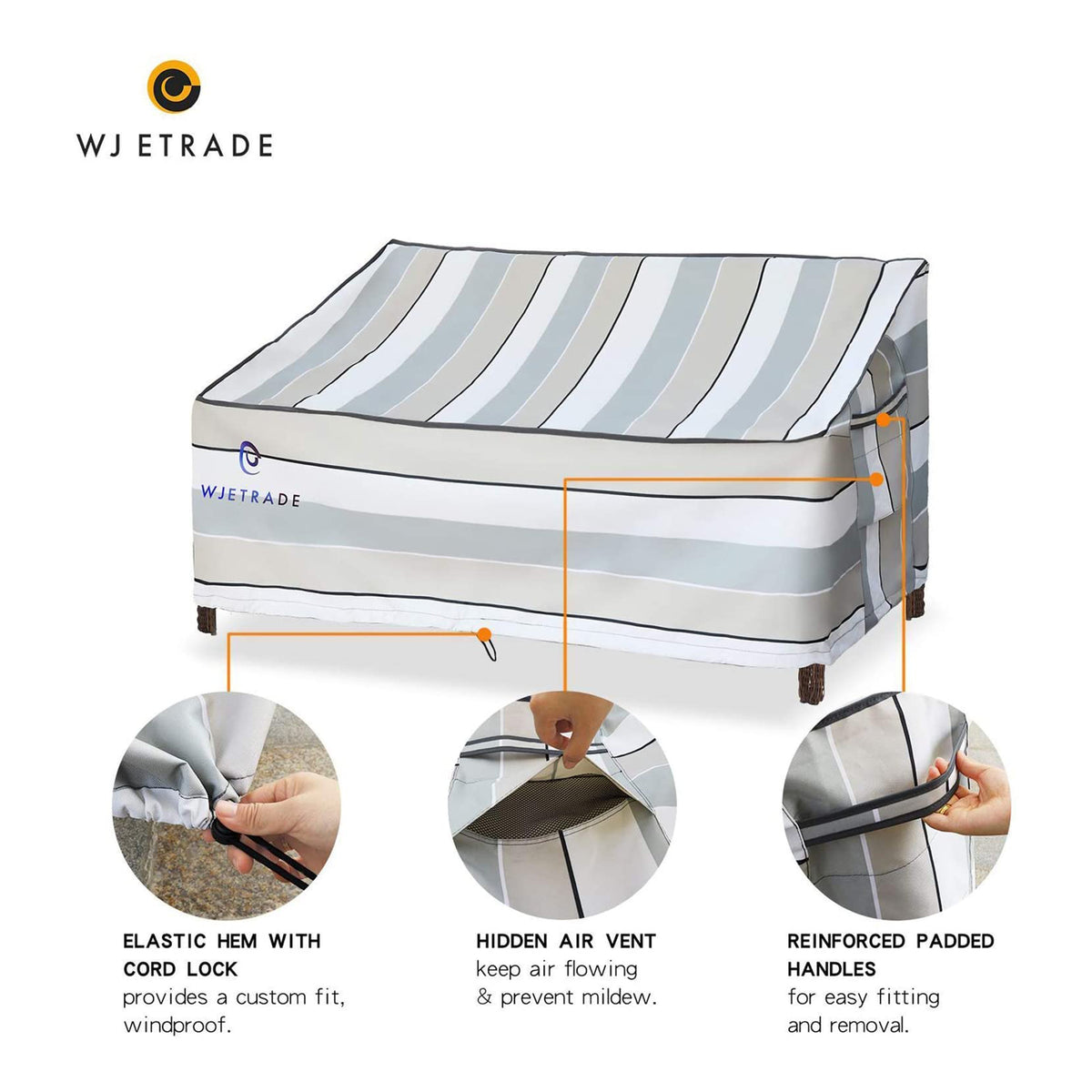 WJ-X3 Patio Couch Waterproof Outdoor 3 Tone Striped Cover, 54 x 38 x 35 Inches