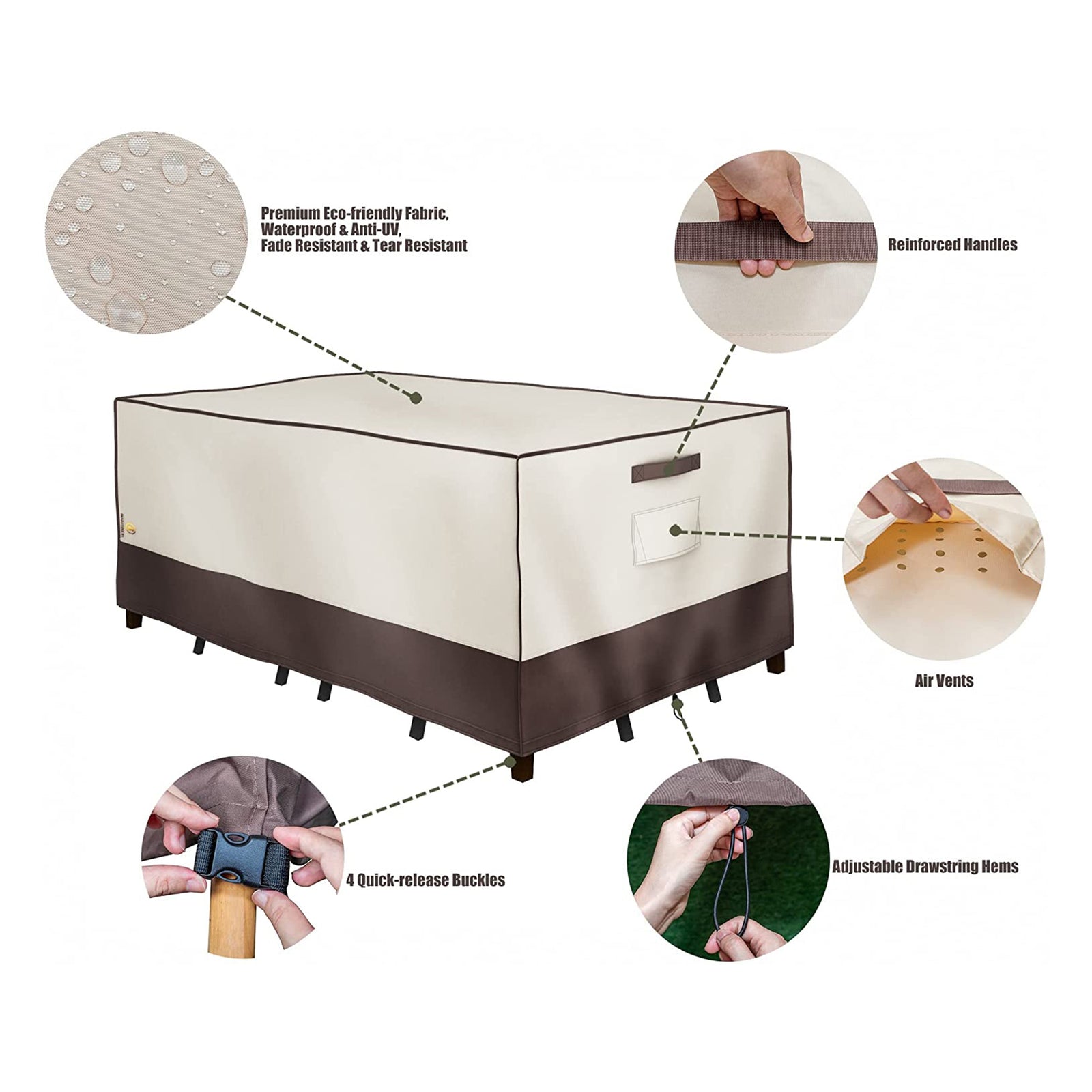 F&J Outdoors Waterproof 7 Piece Patio Furniture Cover, 102x78x27.5 In(Open Box) - VMInnovations