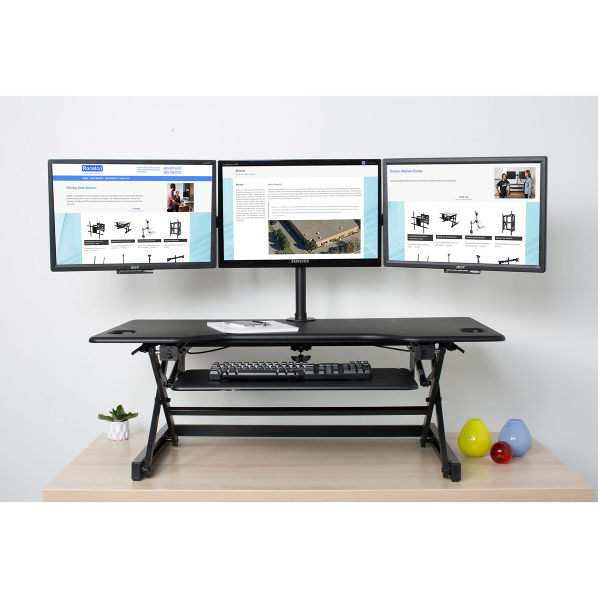 Rocelco Standing Desk Converter 46 Inch Deluxe Adjustable Support Riser, Black