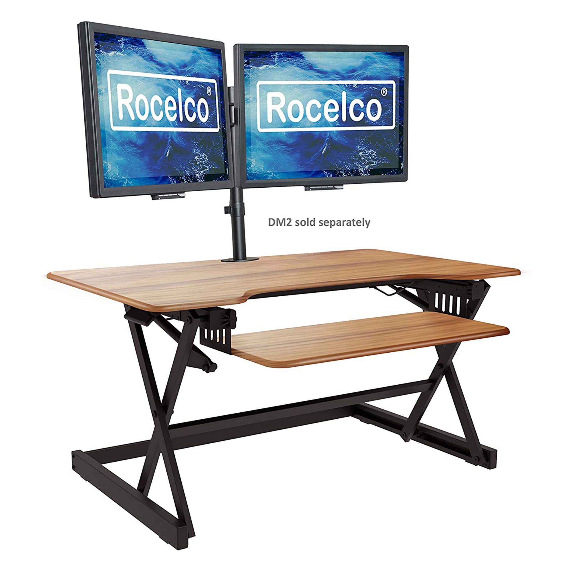 Rocelco Standing Desk Converter 40 Inch Deluxe Adjustable Support Riser, Teak