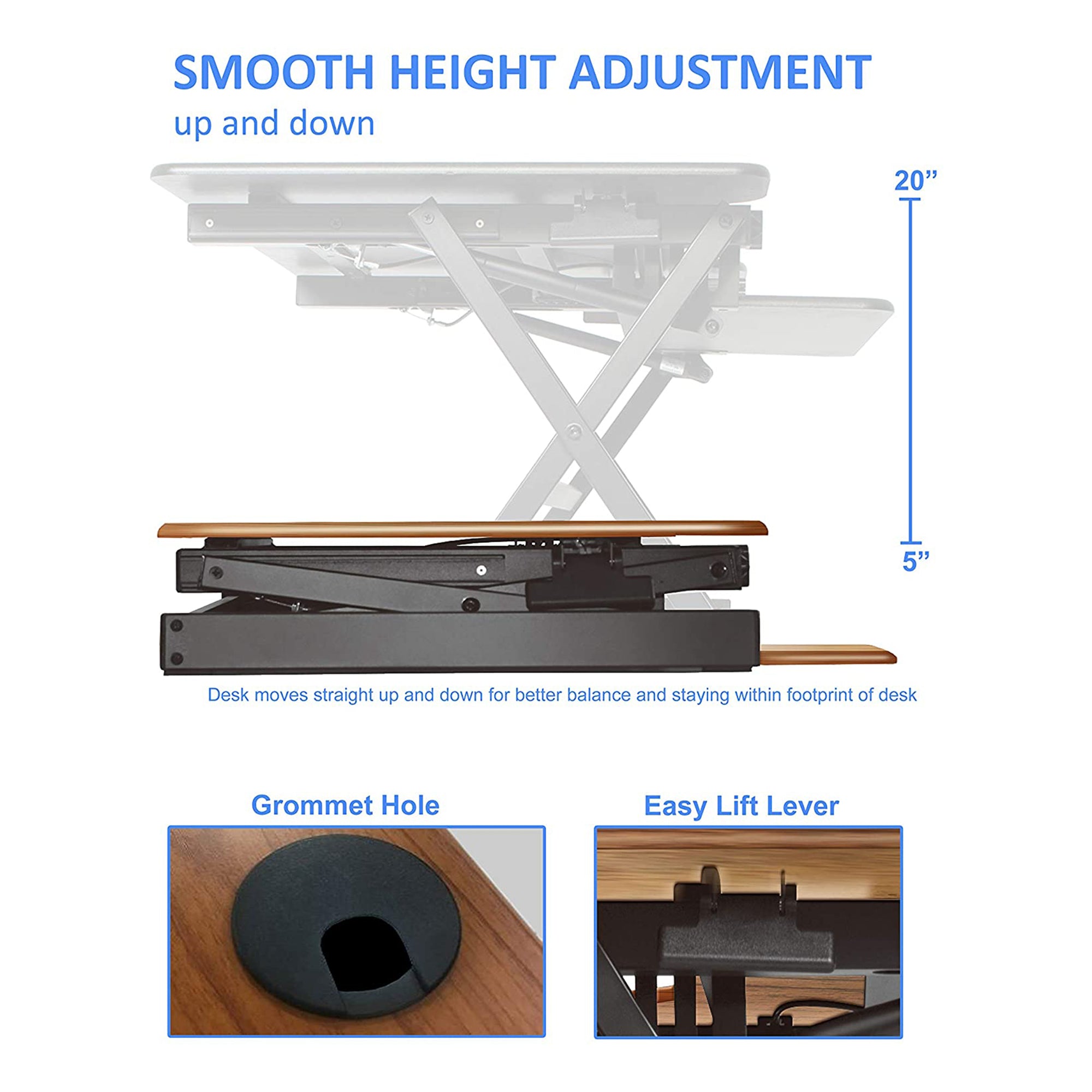 Rocelco Adjustable Standing Desk Converter, Teak & Adjustable Dual Monitor Stand