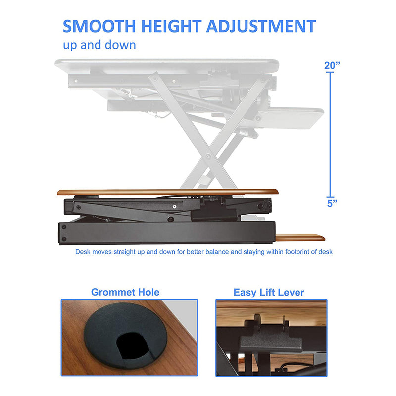 Rocelco Standing Desk Converter 40 Inch Deluxe Adjustable Support Riser, Teak