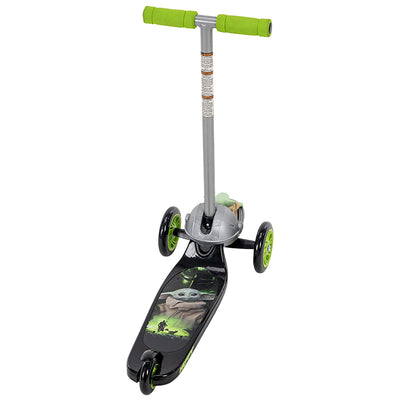 Huffy Kids Ages 3+ Star Wars The Child 3 Wheel Tilt N Turn Steel Scooter, Green