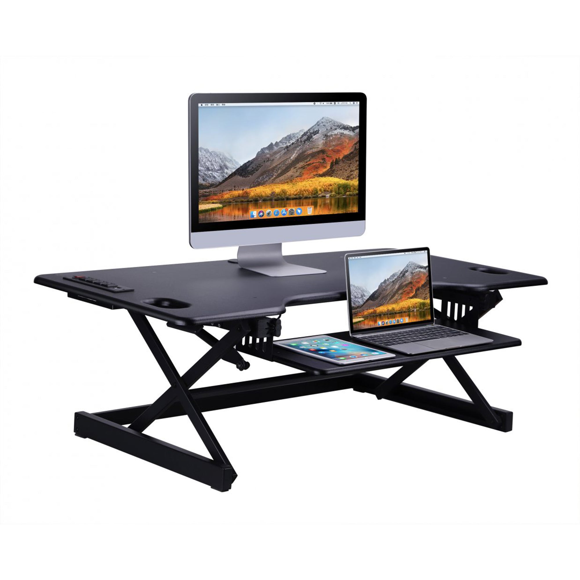 Rocelco 46 Inch Standing Desk Converter and Adjustable Triple Monitor Desk Mount - VMInnovations