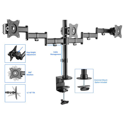 Rocelco 46 Inch Adjustable Standing Desk + Adjustable Triple Monitor Desk Mount