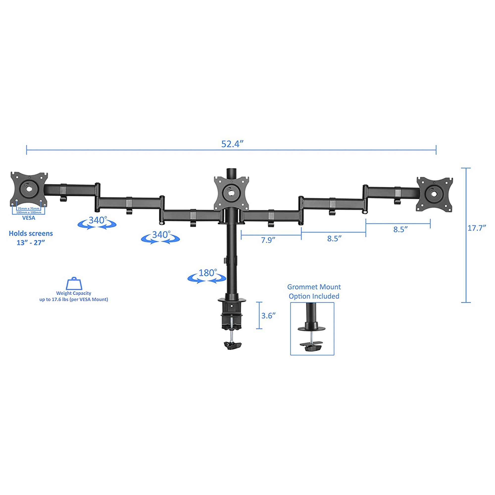 Rocelco 46 Inch Standing Desk Converter and Adjustable Triple Monitor Desk Mount - VMInnovations