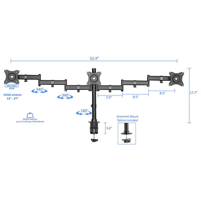 Rocelco 46 Inch Standing Desk Converter and Adjustable Triple Monitor Desk Mount - VMInnovations