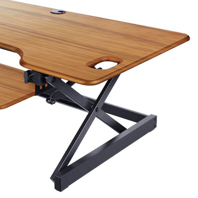 Rocelco 46 In Standing Desk Converter, Teak & Adjustable Dual Monitor Desk Mount - VMInnovations
