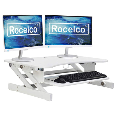 Rocelco Standing Desk Converter 37.5 Inch Deluxe Adjustable Support Riser, White