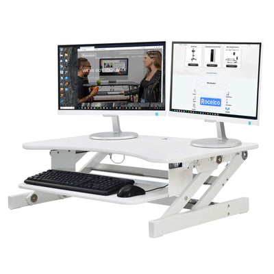 Rocelco Standing Desk Converter 37.5 Inch Deluxe Adjustable Support Riser, White