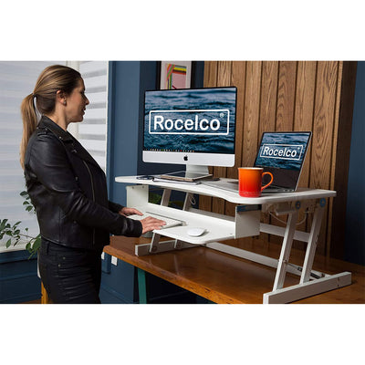 Rocelco Standing Desk Converter 37.5 Inch Deluxe Adjustable Support Riser, White
