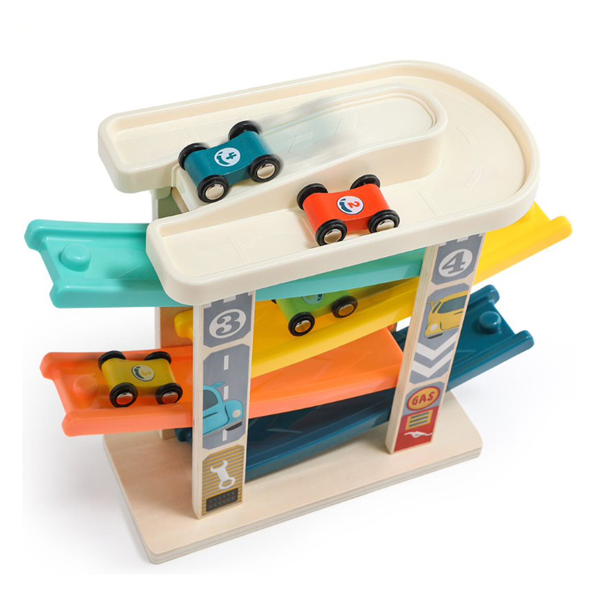 Topbright Toys Ramp Racer Tower with 4 Wooden Race Cars for Toddlers (Open Box) - VMInnovations