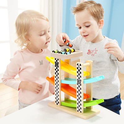 Topbright Toys Ramp Racer Tower with 4 Wooden Race Cars for Toddlers (Open Box) - VMInnovations