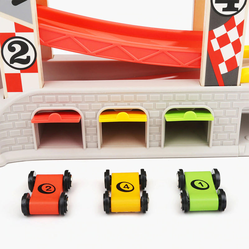 Topbright Toys 4 Level Ramp Racer Gas Station with 4 Race Cars and 3 Garages