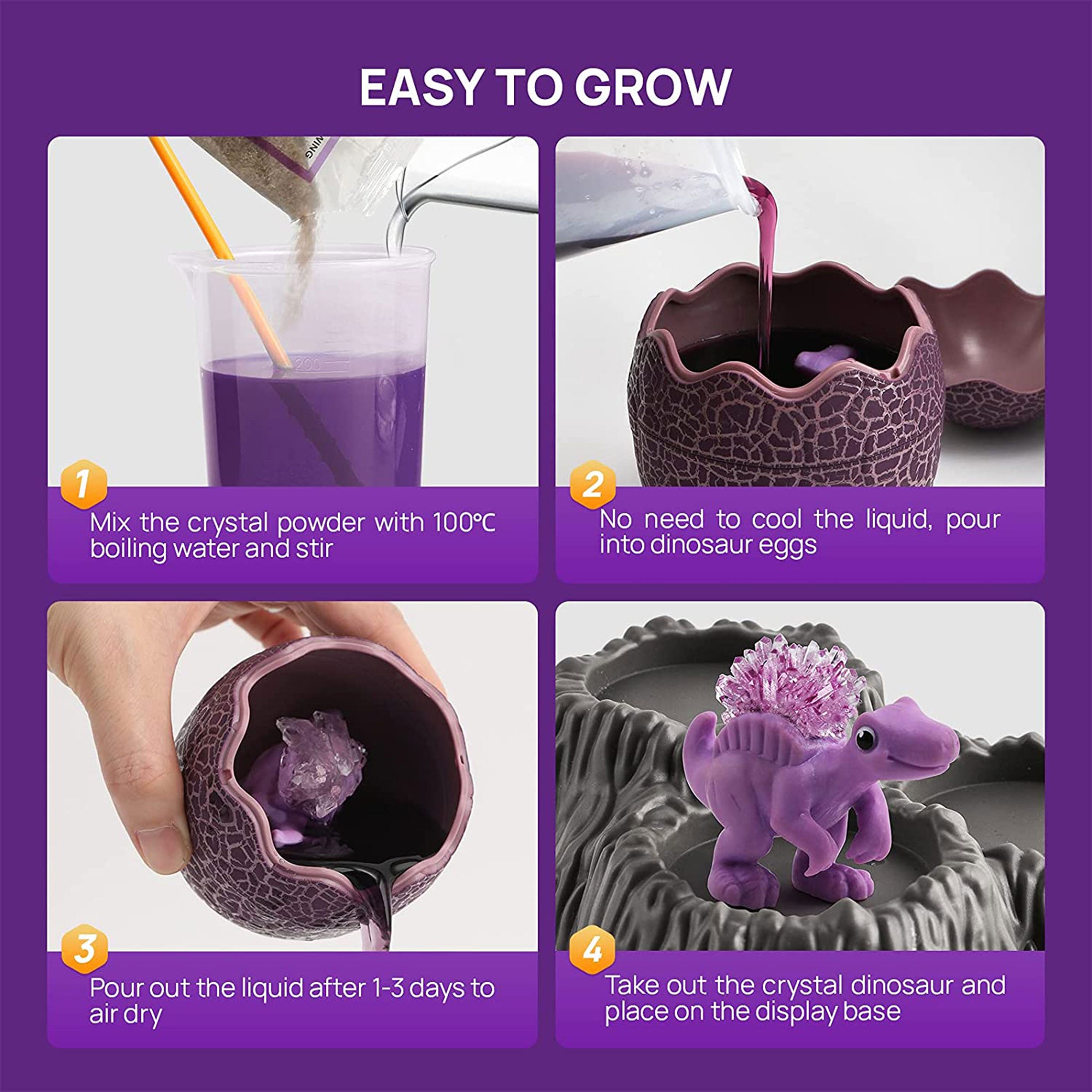 Science Can Geoscience 3 Color Crystal Dinosaur Deluxe Growing Kit Experiment - VMInnovations