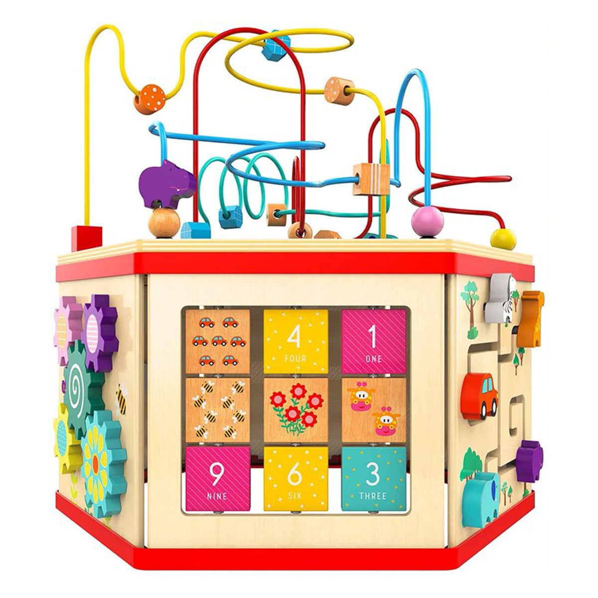 Topbright Toys Wooden Educational 7 in 1 Activity Hexagon Cube with Bead Maze - VMInnovations