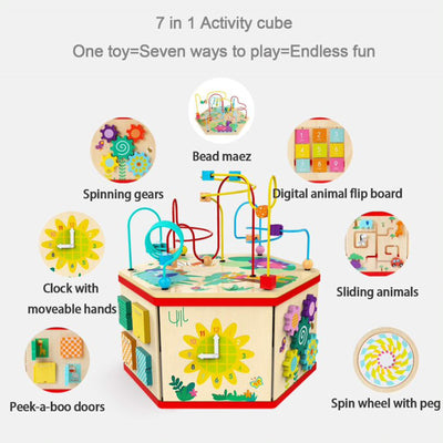Topbright Toys Wooden Educational 7 in 1 Activity Hexagon Cube with Bead Maze - VMInnovations