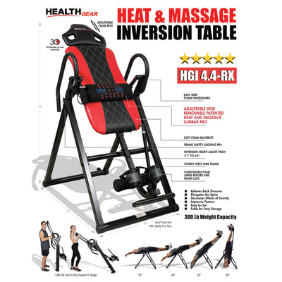 Health Gear 4.4 Advanced Heat & Vibration Massage Inversion Table, Red/Black