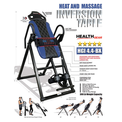 Health Gear 4.4 Advanced Heat & Vibration Massage Inversion Table, Blue/Black
