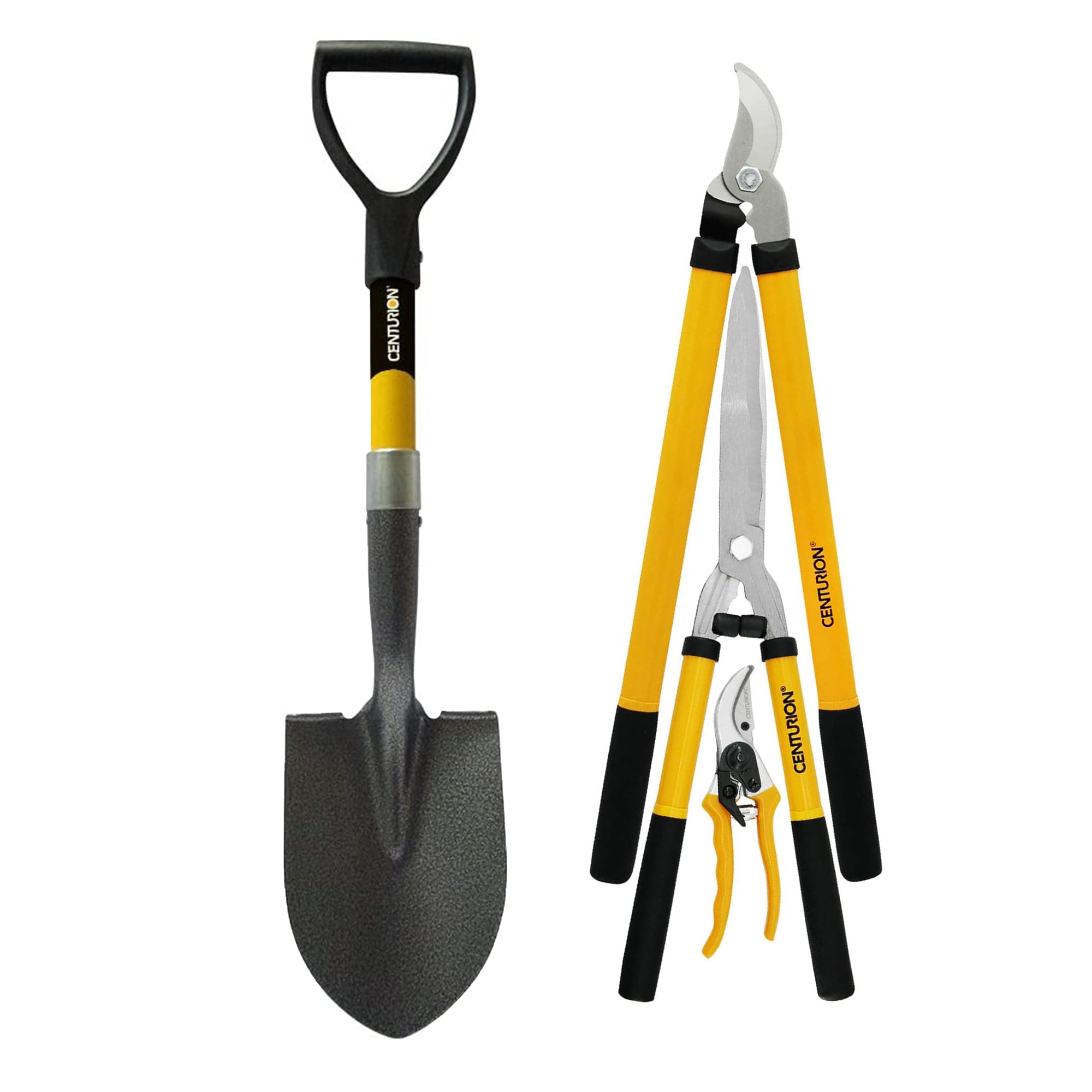 CENTURION 3 Piece Cutting Combo Set and 26.5 Inch Shorty Shovel w/ D Grip Handle