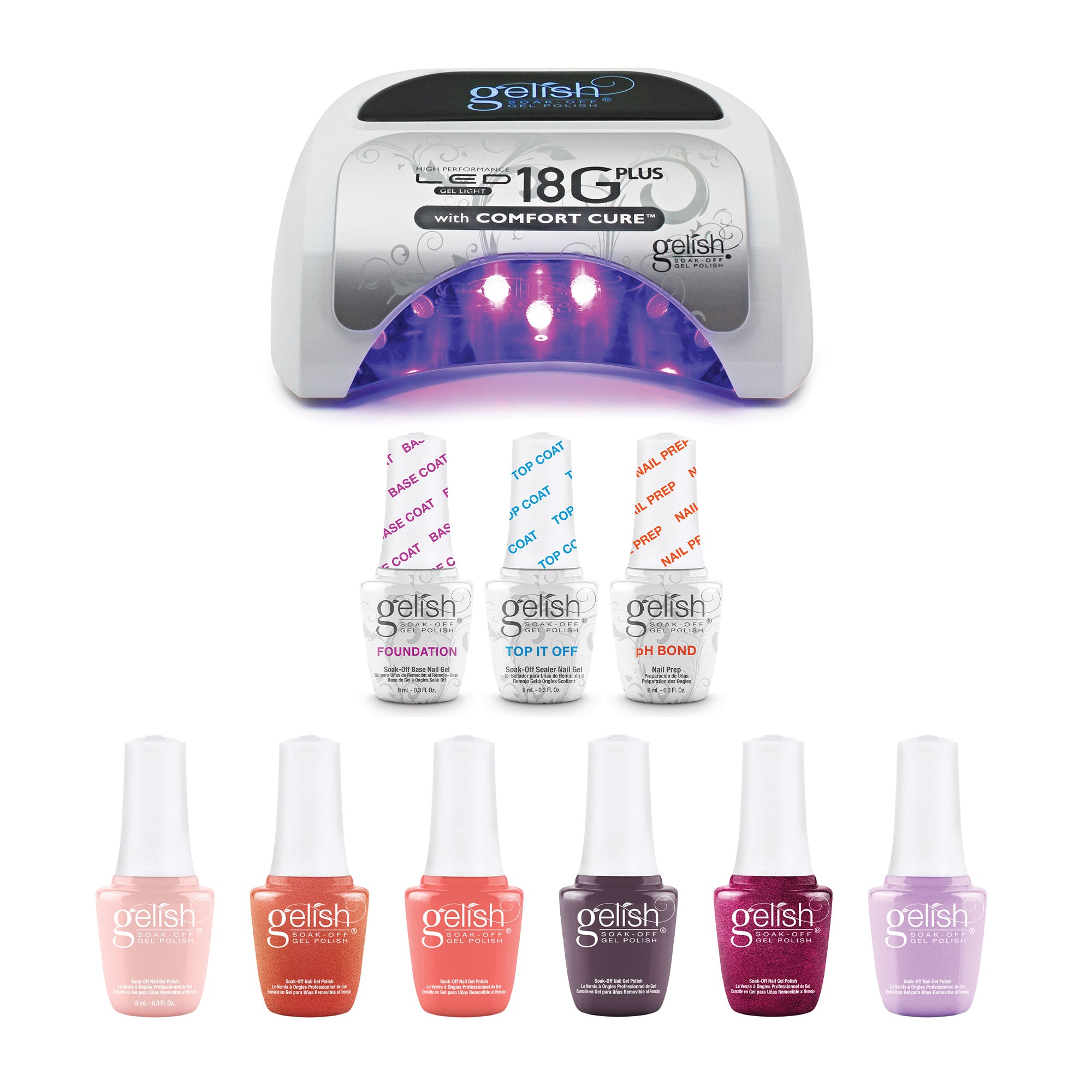 Gelish Complete Manicure Kit w/ LED Curing Light, Terrific Trio & Sunrise Polish