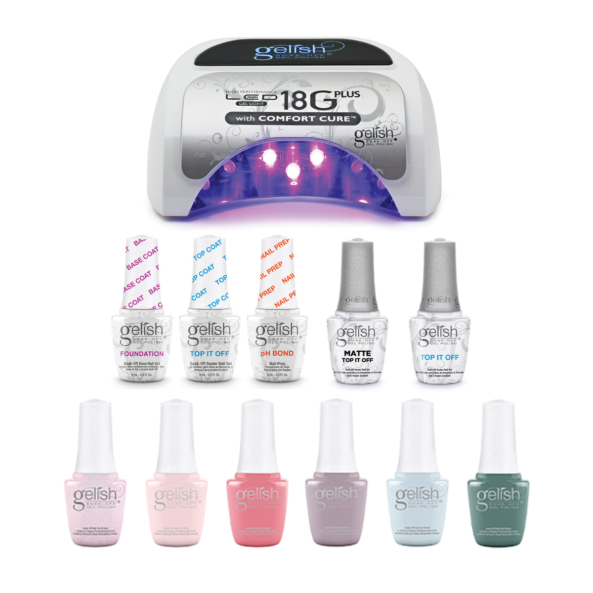 Gelish Complete Manicure Kit w/ Curing Light, Prep & Finish Set & Full Bloom Set