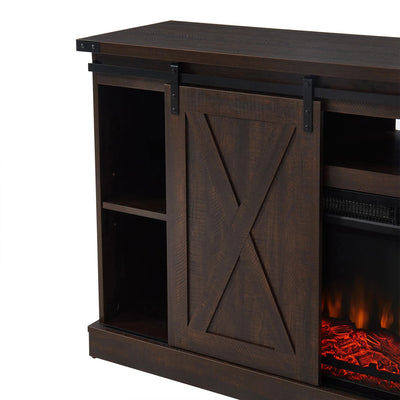 Edyo Living Electric Fireplace TV Stand Table with Sliding Barn Door (Open Box)