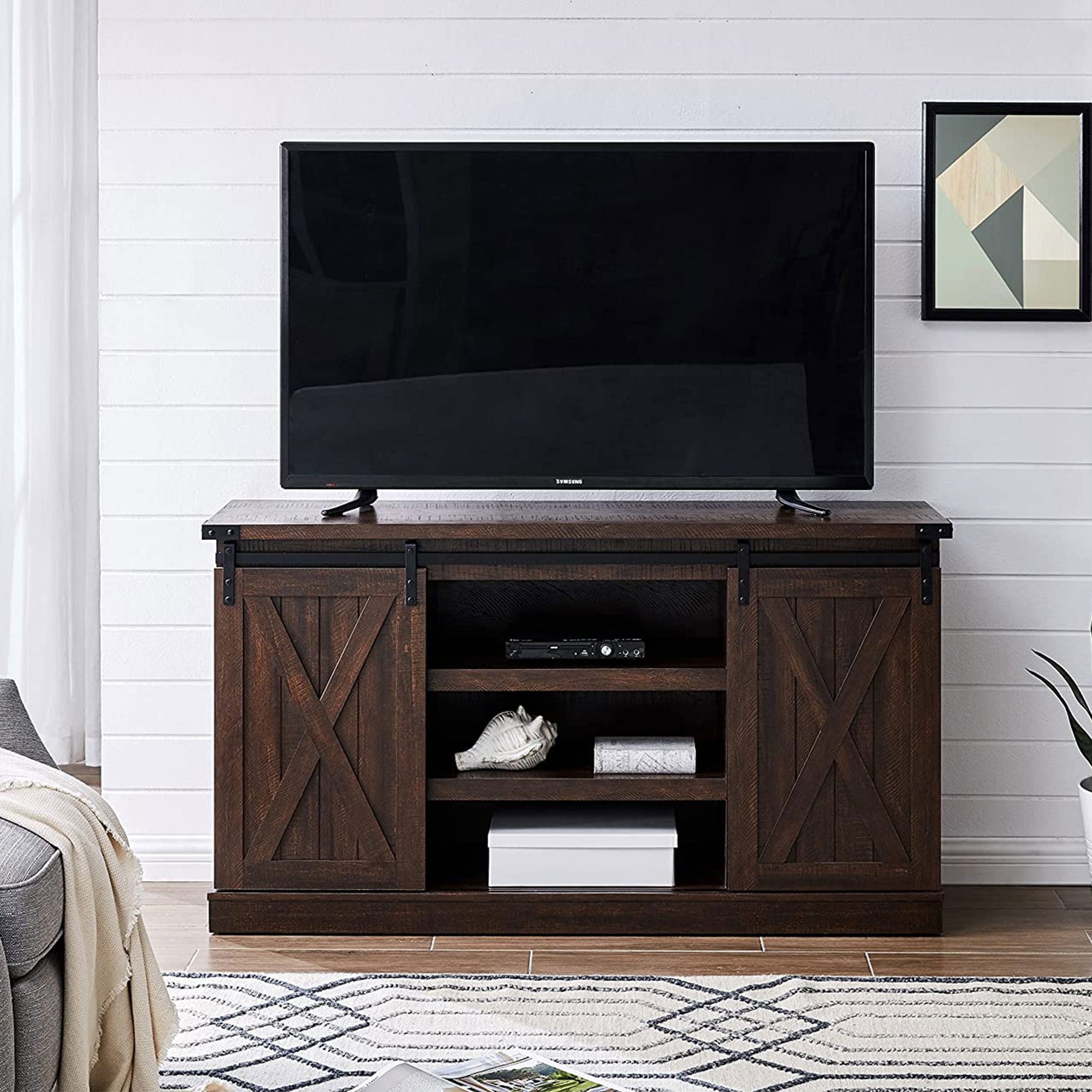 Edyo Living Rustic Farmhouse TV Stand Table with Sliding Barn Doors (For Parts) - VMInnovations