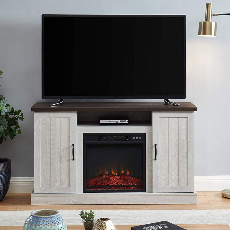 Edyo Living Rustic Farmhouse Electric Fireplace TV Stand w/ Remote Control, Grey