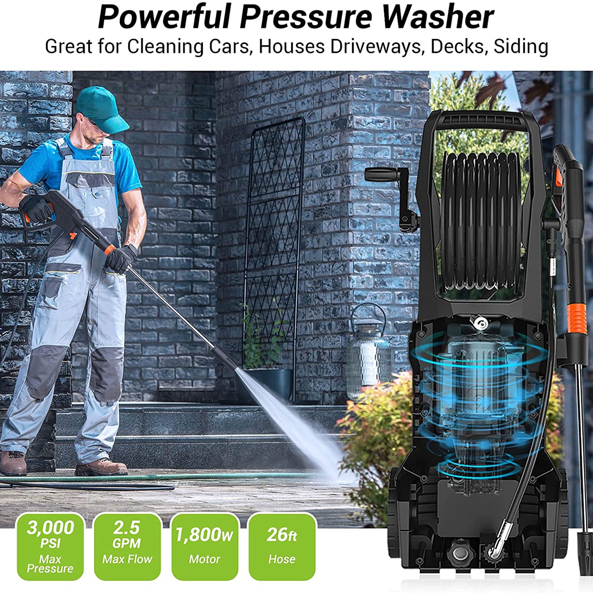 PAXCESS 3,000PSI 1,800 Watt Electric Power Washer with Adjustable Spray Nozzle