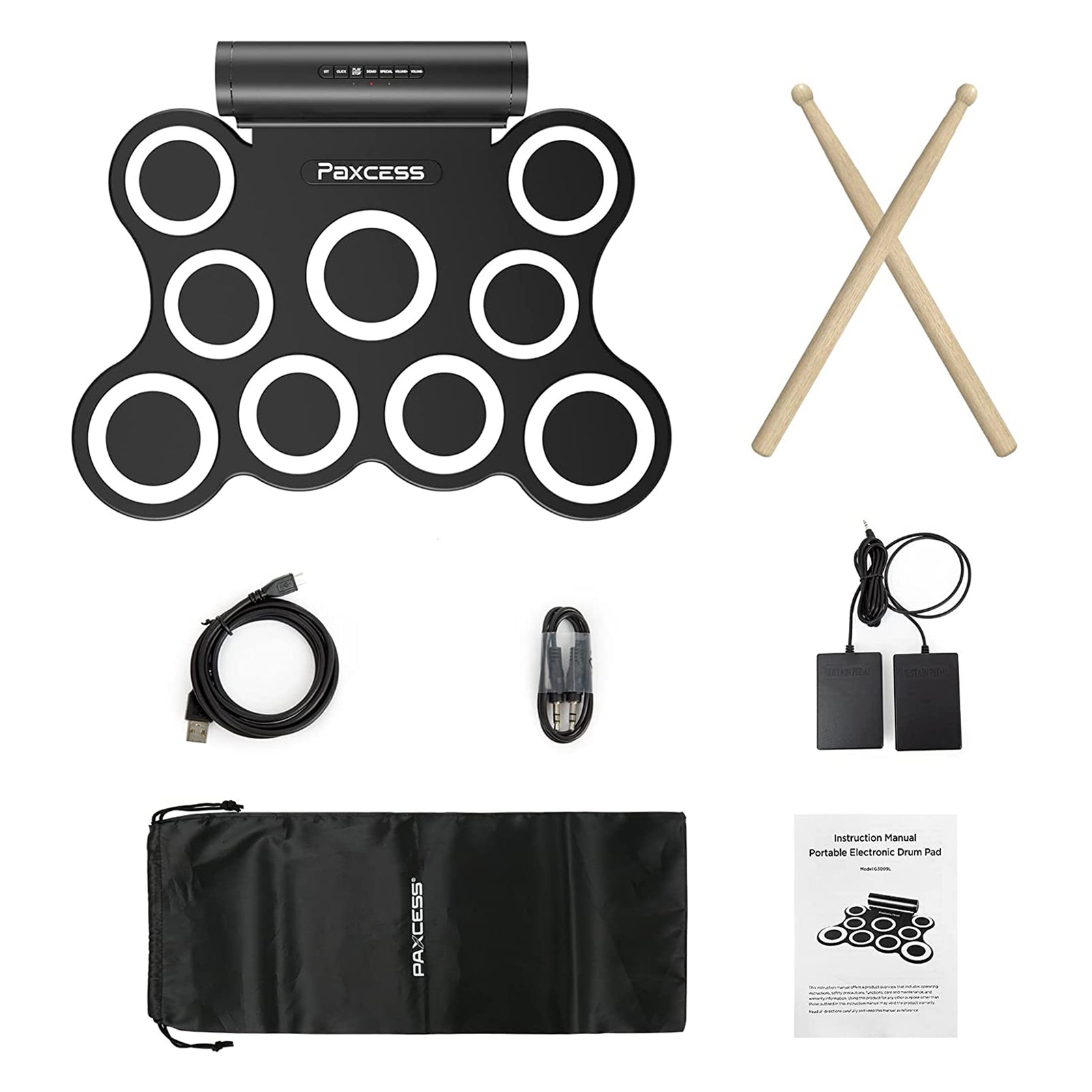 PAXCESS 9 Pad Electronic Drum Set w/ Foot Pedals, Built-In Speaker, and Battery - VMInnovations
