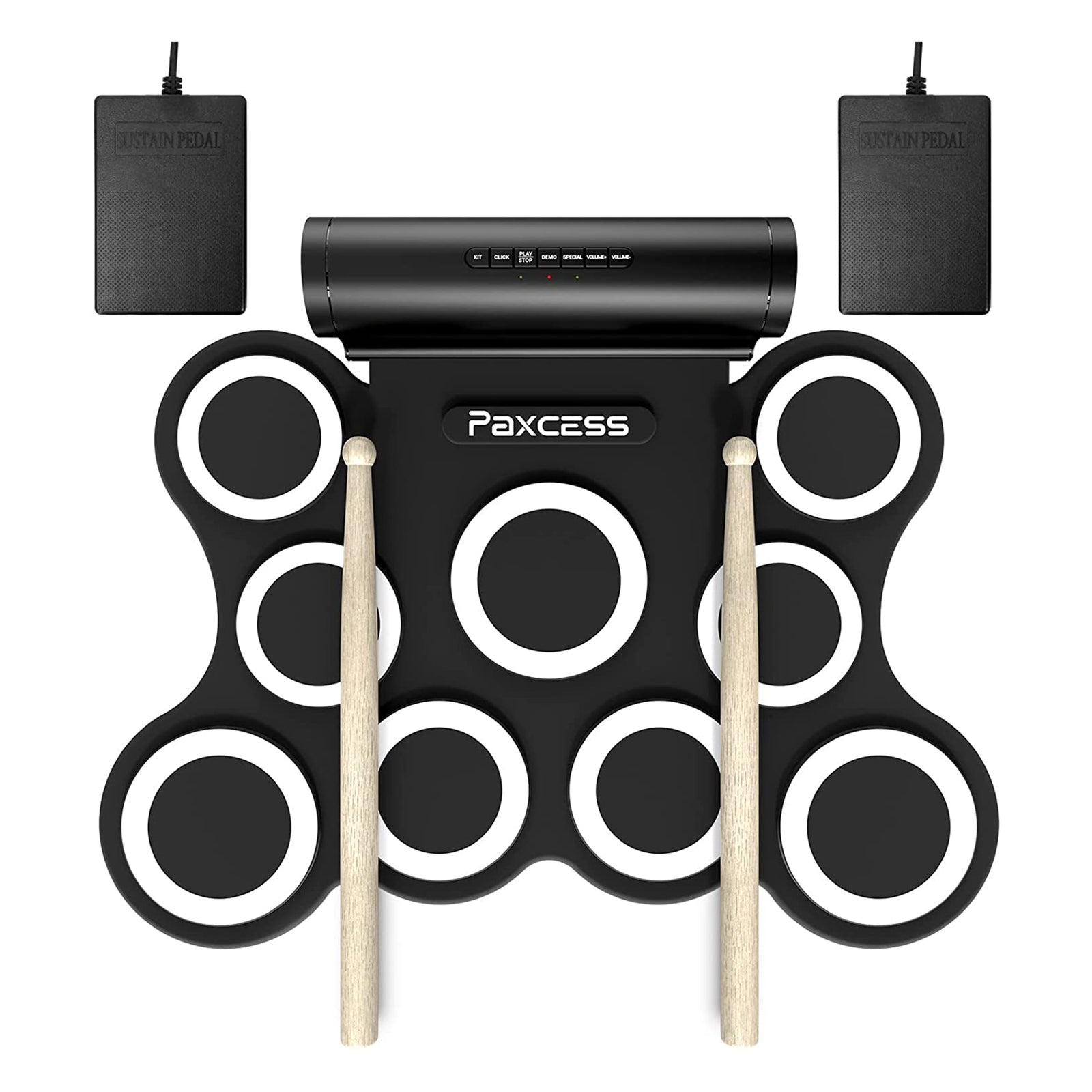 PAXCESS 9 Pad Electronic Drum Set w/ Foot Pedals, Built-In Speaker, and Battery - VMInnovations