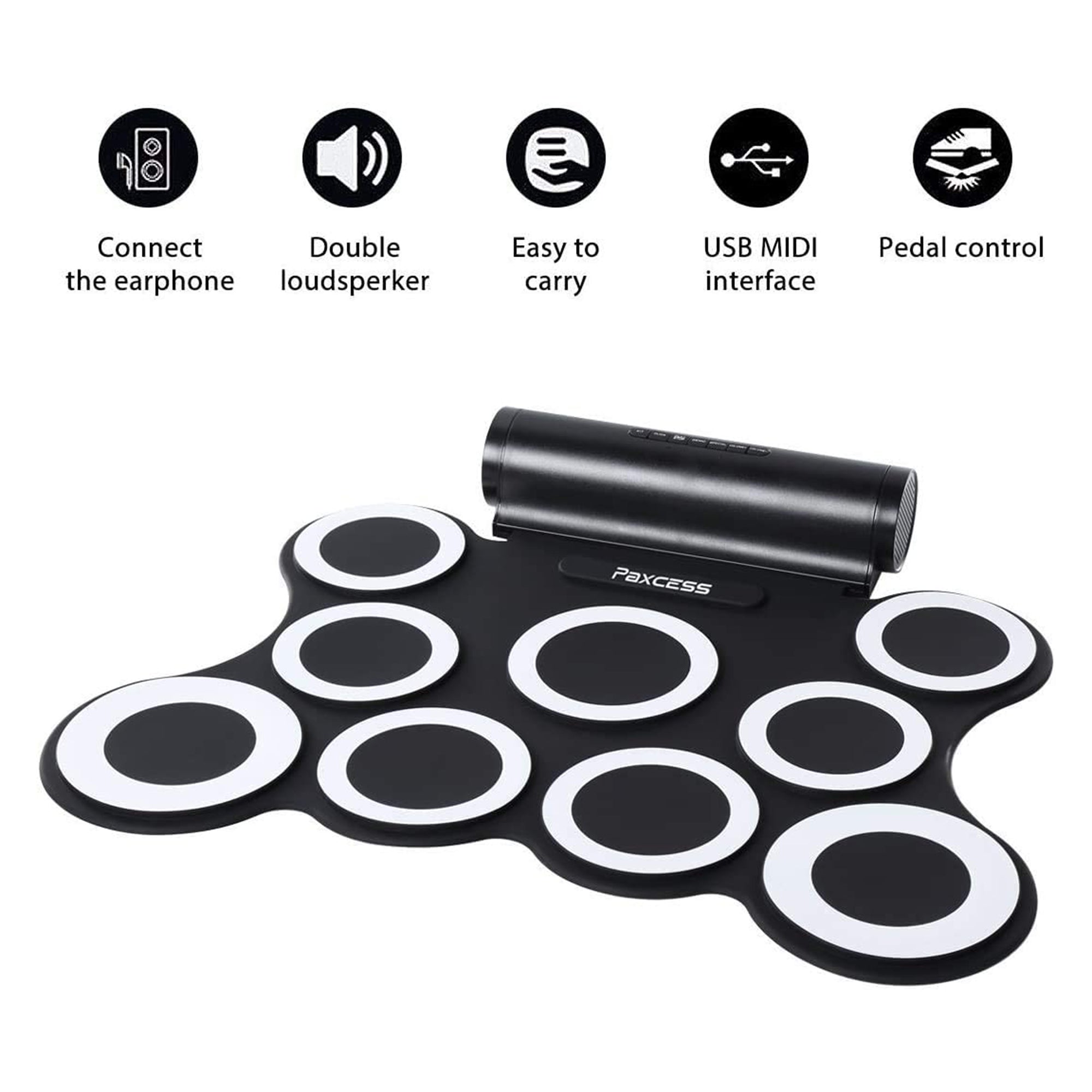 PAXCESS 9 Pad Electronic Drum Set w/ Foot Pedals, Built-In Speaker, and Battery - VMInnovations