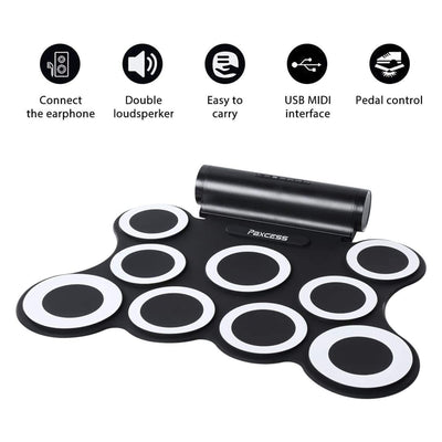 PAXCESS 9 Pad Electronic Drum Set w/ Foot Pedals, Built-In Speaker, and Battery - VMInnovations