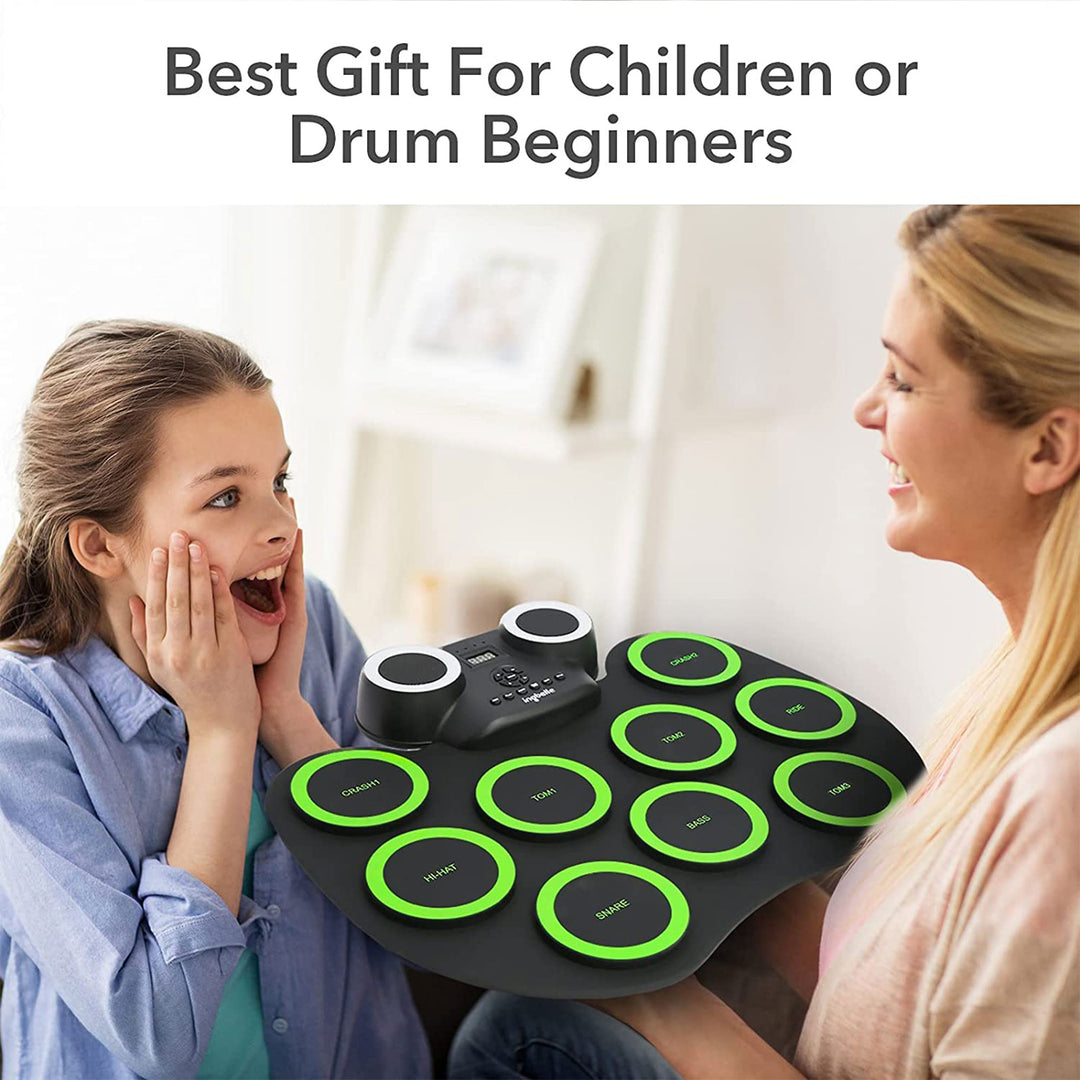 9 Pad Roll Up Electronic Drum Set with Foot Pedals, Speaker, and Lights (Used) - VMInnovations
