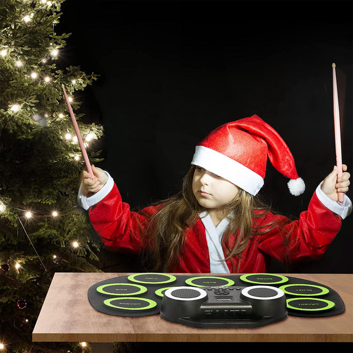 9 Pad Roll Up Electronic Drum Set with Foot Pedals, Speaker, and Lights (Used) - VMInnovations